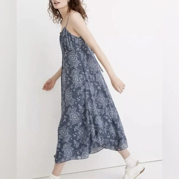 Madewell Tie Back Button Front Midi Dress Sz 4 - Picture 3 of 10